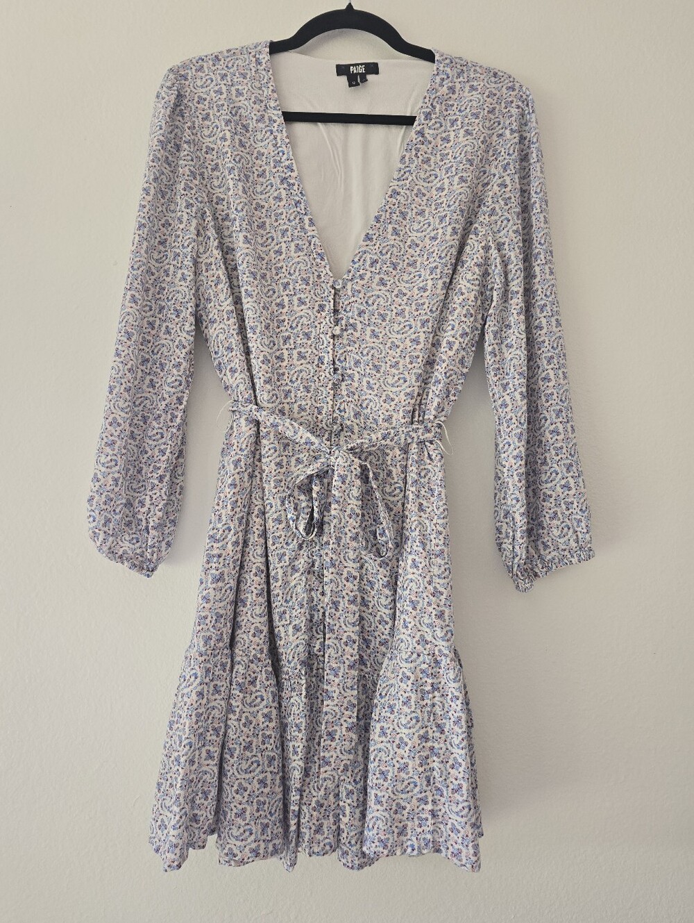 Paige Floral Print V-Neck Tie-Waist Dress in Light Blue